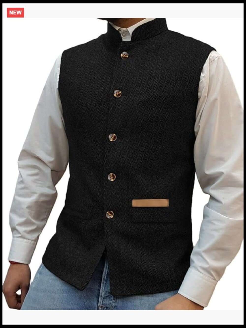 Mens Stand-Up Collar Suit Vests Retro Tweed Waistcoat Hipster Vintage Groomsman